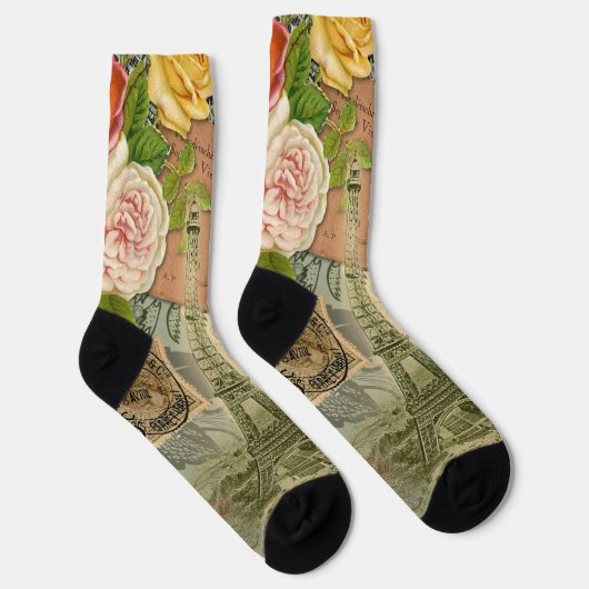 Paris France Antique Artwork Collage Eiffel Franzö Socken (Rechts)