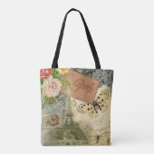 Paris France Antique Artwork Collage Eiffel Franzö Tasche (Rückseite)