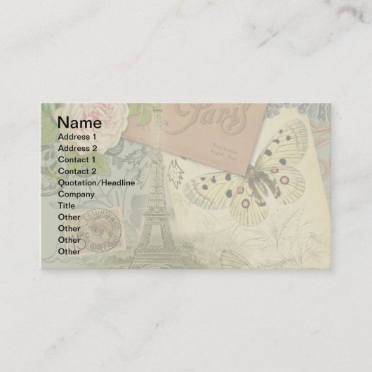Paris France Antique Artwork Collage Eiffel Franzö Visitenkarte (Vorderseite)