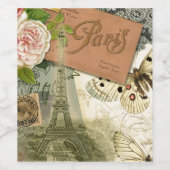Paris France Antique Artwork Collage Eiffel Franzö Weinetikett (Einzelnes Label)