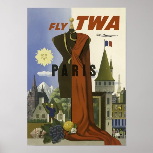 Paris France Aviation Airline Vintage Travel Poster (Vorne)
