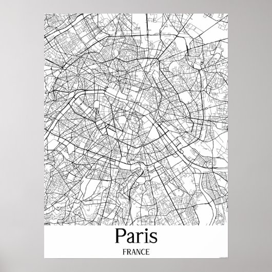 Paris France Black and White City Map Poster (Vorne)