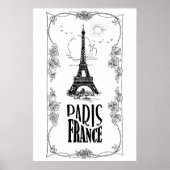 Paris France Black on White Poster (Vorne)