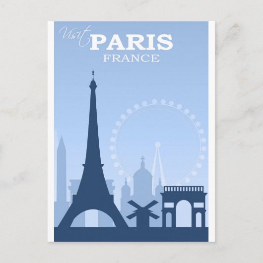 Paris France Blue Vintage Travel Postcard Postkarte (Vorderseite)