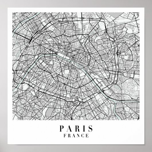 Paris France Blue Water Street Map Poster (Vorne)