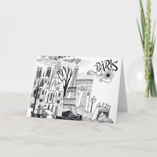 Paris France Doodle Karte (Vorderseite)