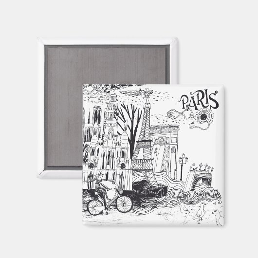 Paris France Doodle Magnet (Vorderseite/Rückseite)