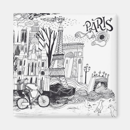Paris France Doodle Magnet (Vorne)
