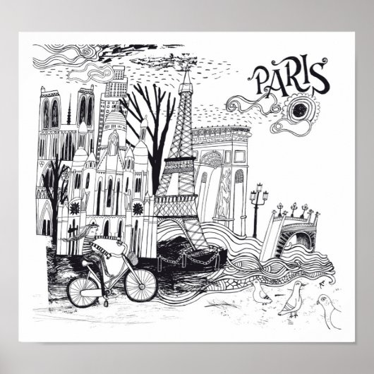 Paris France Doodle Poster (Vorne)
