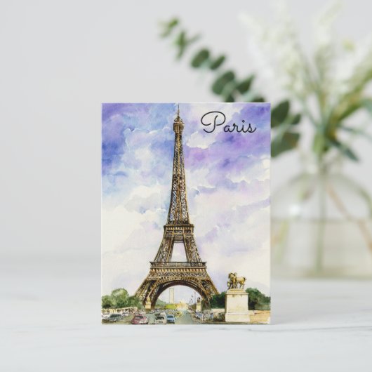 Paris France Eiffel Tower Aquarellfarbkarte Postkarte (Stehend Vorderseite)