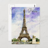 Paris France Eiffel Tower Aquarellfarbkarte Postkarte (Vorne/Hinten)