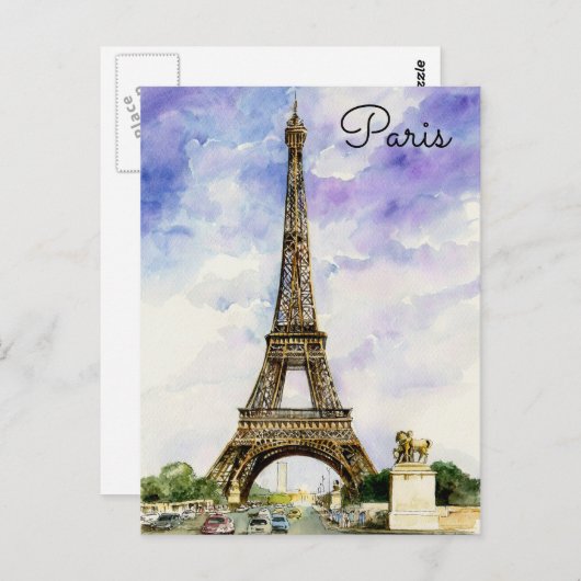 Paris France Eiffel Tower Aquarellfarbkarte Postkarte (Vorne/Hinten)