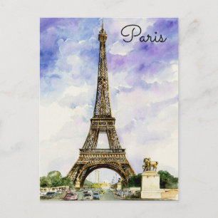 Paris France Eiffel Tower Aquarellfarbkarte Postkarte
