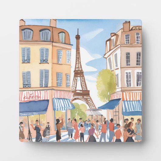 Paris France Eiffel Tower | Aquarellmalte Kunst Fotoplatte (Vorderseite)