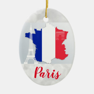 Paris France Eiffel Tower Flag Karte Weihnachtsfei Keramik Ornament