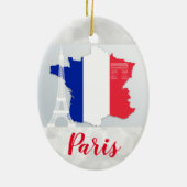 Paris France Eiffel Tower Flag Karte Weihnachtsfei Keramik Ornament (Hinten)