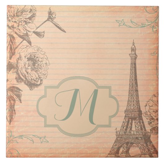 Paris France Eiffel Tower Monogram Display Tile Fliese (Vorderseite)