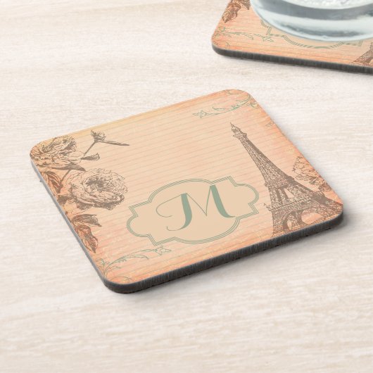 Paris France Eiffel Tower Monogram Drink Untersetz Getränkeuntersetzer (Linke Seite)