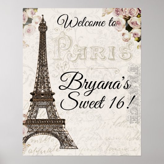 Paris France Eiffel Tower Pink Roses Chic Glamour Poster (Vorne)