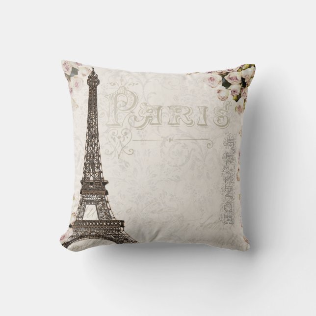 Paris France Eiffel Tower Pink Roses Glamour Kissen (Vorderseite)