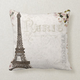 Paris France Eiffel Tower Pink Roses Glamour Kissen