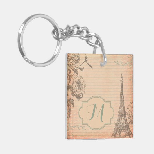 Paris France Eiffel Tower Shabb Monogram Key Chain Schlüsselanhänger (Vorderseite links)