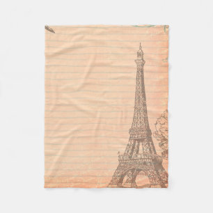 Paris France Eiffel Tower Shabby Fleece Blanket