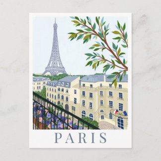 Paris France Eiffel Tower Travel Illustration Postkarte