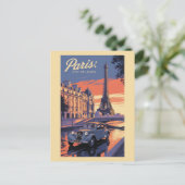 Paris France Eiffel Tower Vintage Car Sunset Postkarte (Stehend Vorderseite)