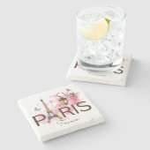 Paris France Eiffel Tower Vintange Lamp Steinuntersetzer (Seitenansicht)