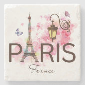 Paris France Eiffel Tower Vintange Lamp Steinuntersetzer (Vorderseite)