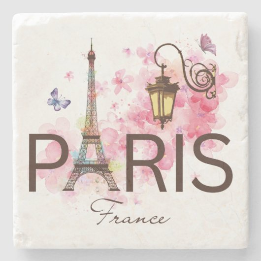 Paris France Eiffel Tower Vintange Lamp Steinuntersetzer (Vorderseite)