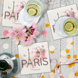 Paris France Eiffel Tower Vintange Lamp Steinuntersetzer