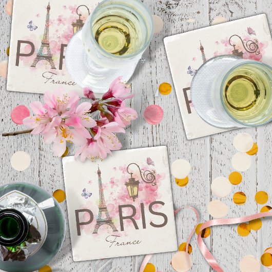 Paris France Eiffel Tower Vintange Lamp Steinuntersetzer