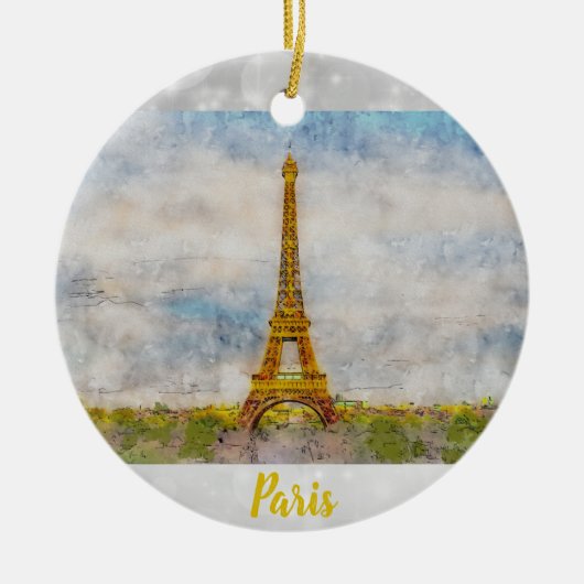 Paris France Eiffel Tower Watercolor Keramik Ornament (Vorne)