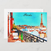 Paris France Eiffel Tower Watercolor Postkarte (Vorne/Hinten)