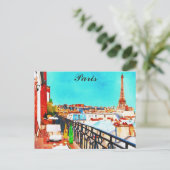 Paris France Eiffel Tower Watercolor Postkarte (Stehend Vorderseite)