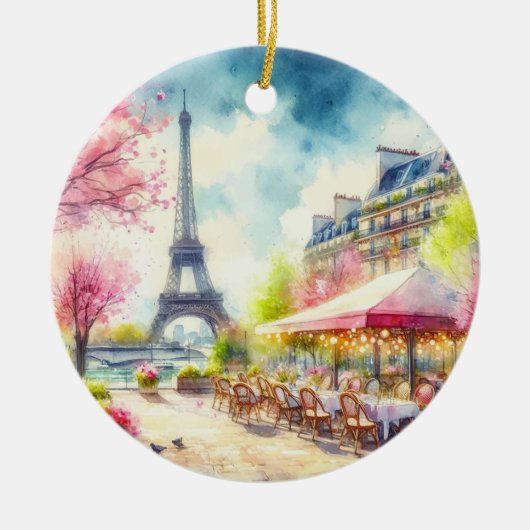 Paris France Eiffel Tower Watercolor Weihnachten Keramik Ornament (Vorne)
