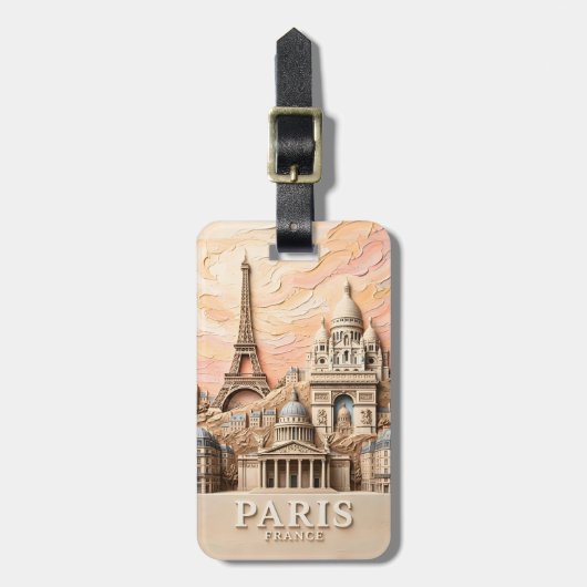  Paris France Europe Modern Pastel Textured Travel Gepäckanhänger (Vorderseite vertikal)