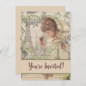 Paris France Hübsch Girl Eiffel Einladung (Vorne/Hinten)