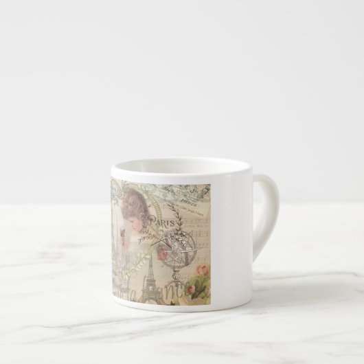 Paris France Hübsch Girl Eiffel Espressotasse (Vorderseite Rechts)