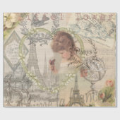 Paris France Hübsch Girl Eiffel Geschenkpapier (Flach)