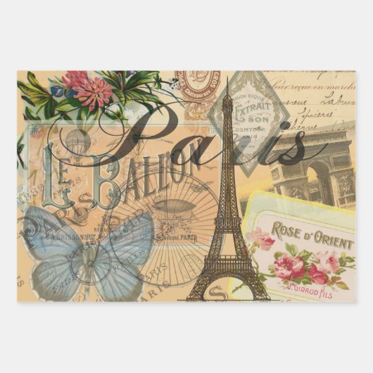 Paris France Hübsch Girl Eiffel Geschenkpapier Set (Vorderseite 2)