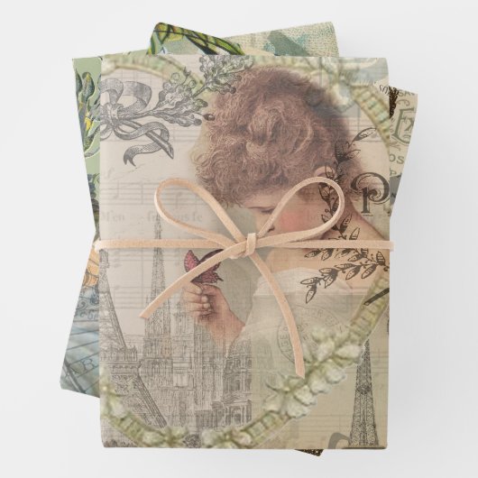 Paris France Hübsch Girl Eiffel Geschenkpapier Set (Beispiel)