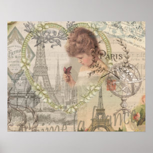 Paris France Hübsch Girl Eiffel Poster