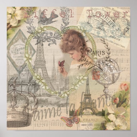 Paris France Hübsch Girl Eiffel Poster (Vorne)