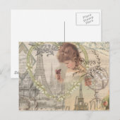 Paris France Hübsch Girl Eiffel Postkarte (Vorne/Hinten)