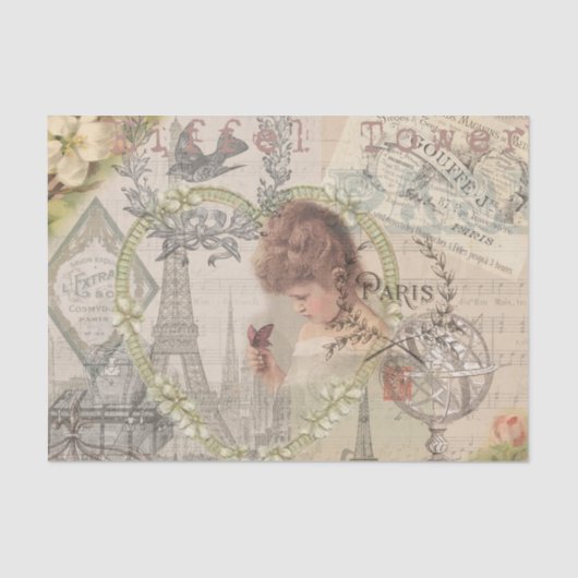 Paris France Hübsch Girl Eiffel Seidenpapier (Vorderseite)