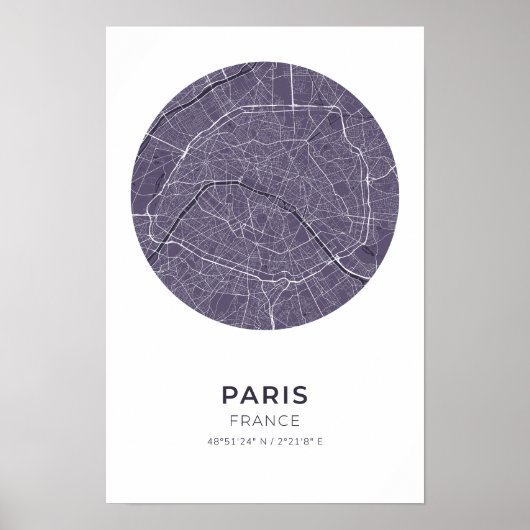 Paris France Lila Circle Map Poster (Vorne)