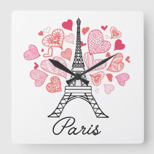 Paris, France Love Quadratische Wanduhr